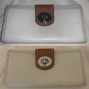 Large Coach Slim Envelope Cream & Tan Turn Lock Wallet